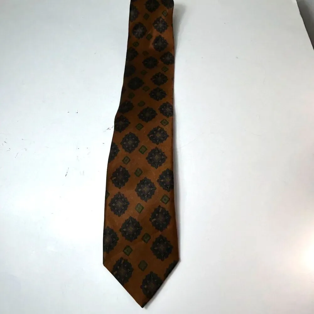 Robert Talbott Men's Brown Multicolored Medallion Diamond Pattern 100% Silk Tie